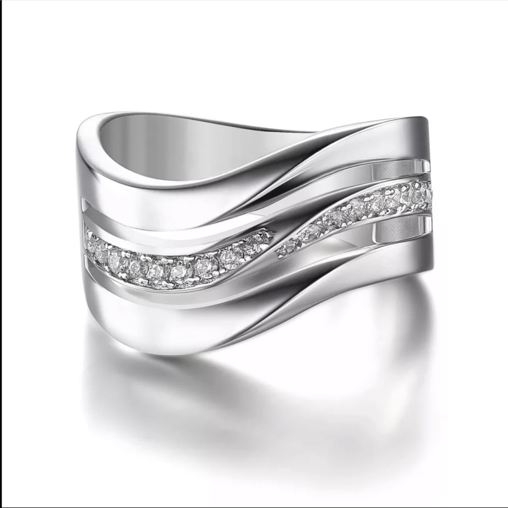 New 925 Silver Simple Tree Layers of Wave Diamond Ring - Picture 3 of 6